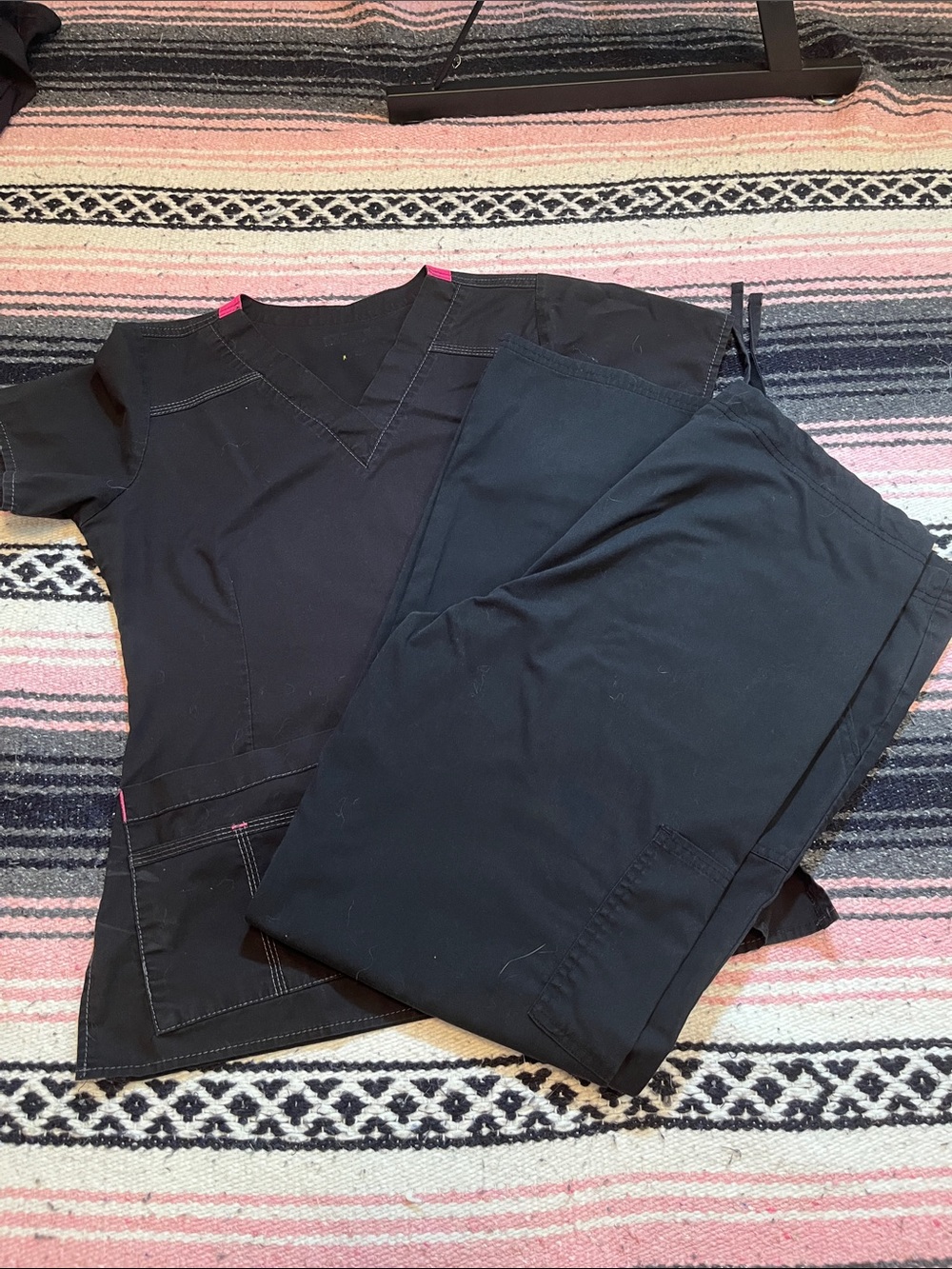 Scrubstar Black Women's Scrub Top and Pants Set with Pink Trim